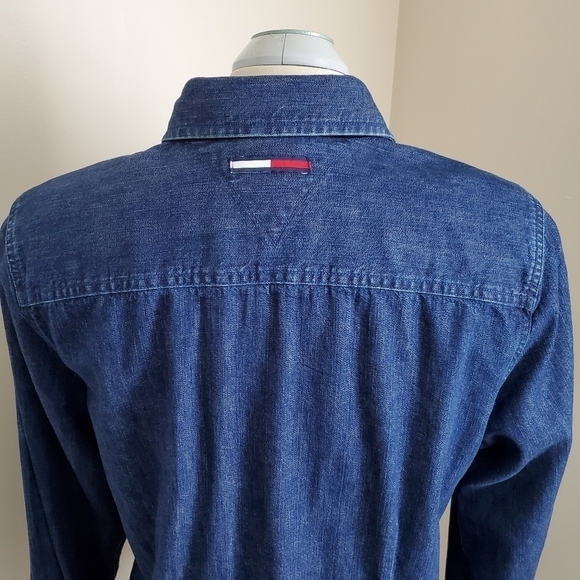 Vintage Tommy Hilfiger Velvet & Denim Snap Button Down Shirt Size 12 - Picture 7 of 10